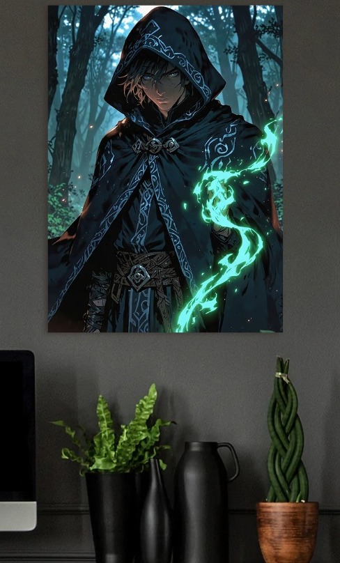 Cloaked Sorcerer of the Dark Grove — metal poster wall art by Lineer